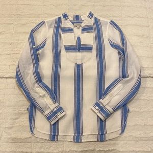 J. Crew White and Blue Stripe Linen Tunic Top